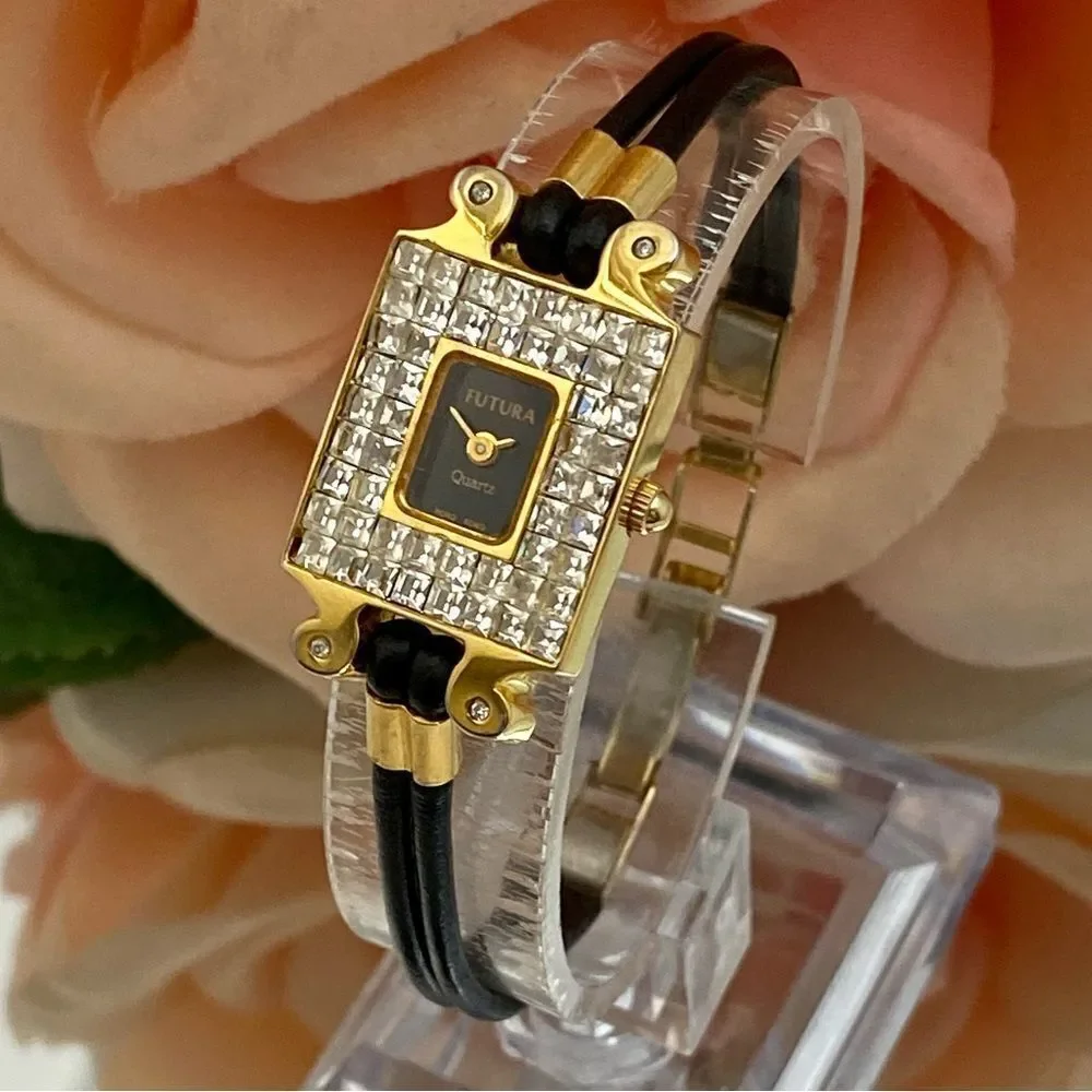 Vintage Unique Futura Pave Rhinestone Bezel West German 4 Jewel Dress Watch